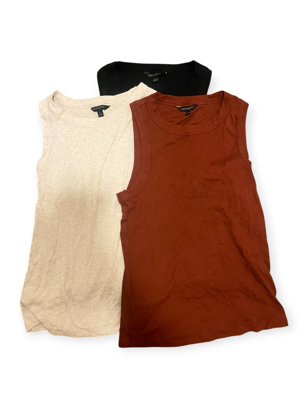 Banana Republic Cotton Tank Tops - Set of 3 (Black, Cream, Rust) Size Large